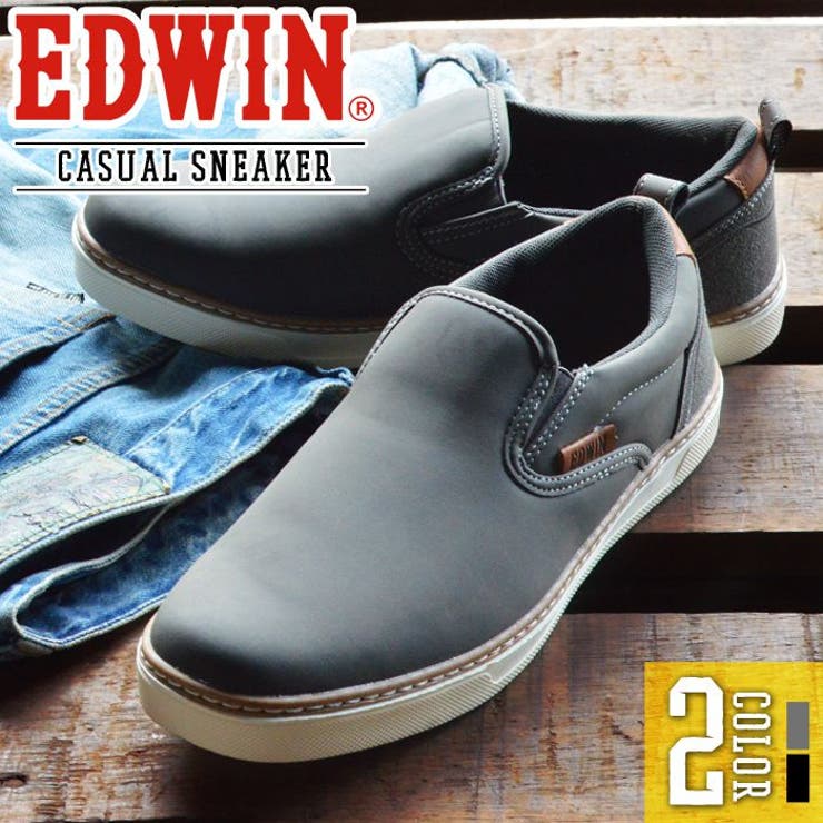 【10％OFFクーポン！1/29(木)1:59まで】ShoeSquare EDWIN エドウィン スリッポン メンズ スニーカー 軽量 ウォーキング カジュアルシューズ ローカット サイドゴア 紳士靴 靴 メンズシューズ レザー調 通勤 通学 シューズ・
