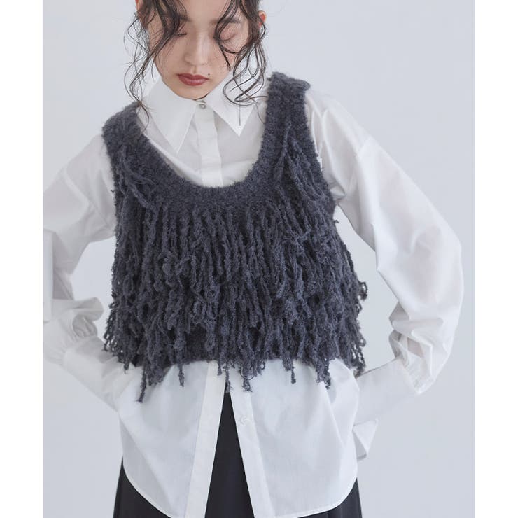 Pierrot [ECLAM] ループヤーンニットベスト ベスト ニット Uネック ふんわり ループヤーン 柔らか トレンド感 軽やか レイヤード クラム ECLAM トップス