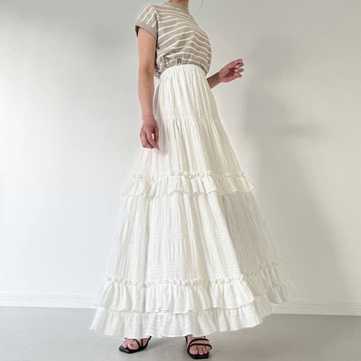 JUNOAH シアーティアードフリルスカート スカート