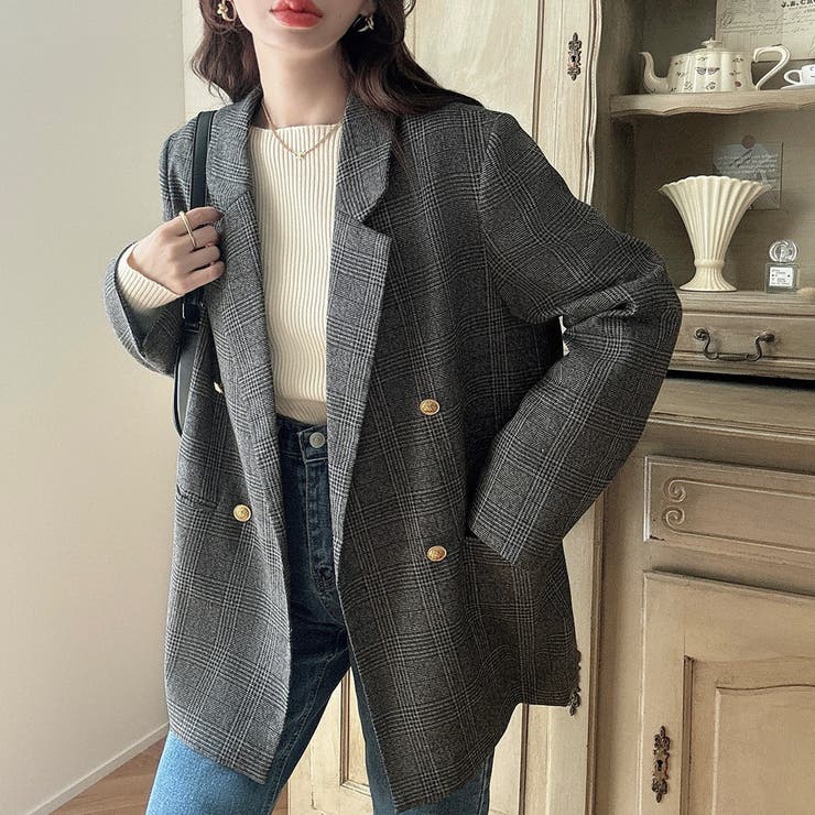 JUNOAH Meiru　【チェック／無地選べる】テーラードジャケット アウター(コート・ジャケットなど)