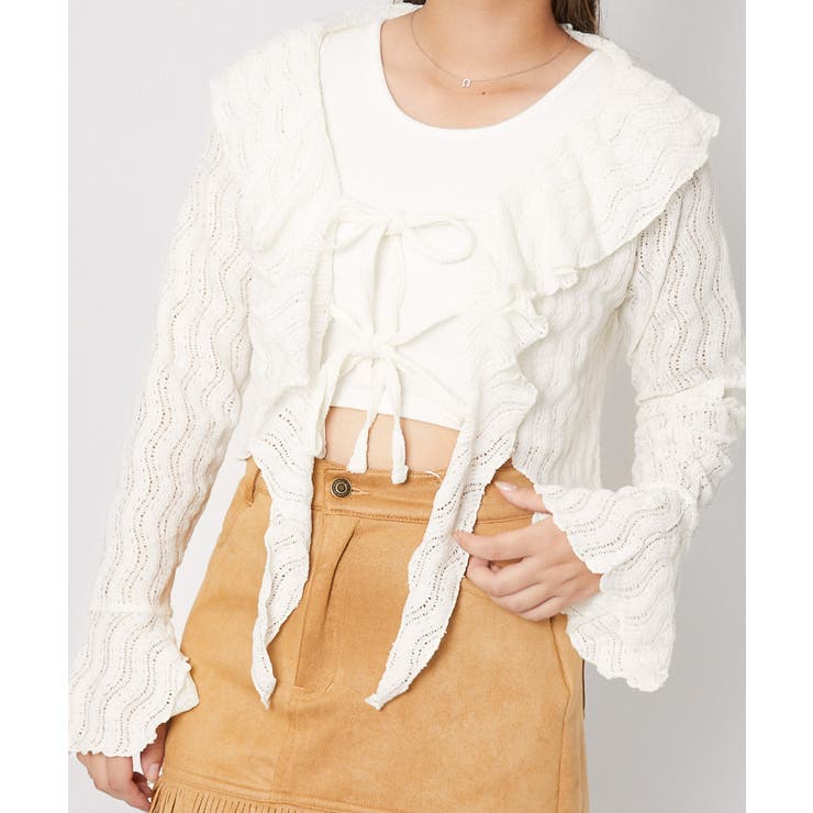 GORGE 《透かし編み×フリルデザイン》レディース　ニットソー　カーデ風トップス　フェミニン　春夏秋 トップス