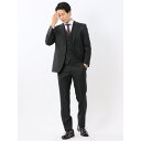 【10%OFFクーポン!11/27(木)1:59まで】TAKA-Q MEN 光沢ウール混 スリムフィット 2ボタン3ピーススーツ 組織黒 スーツ