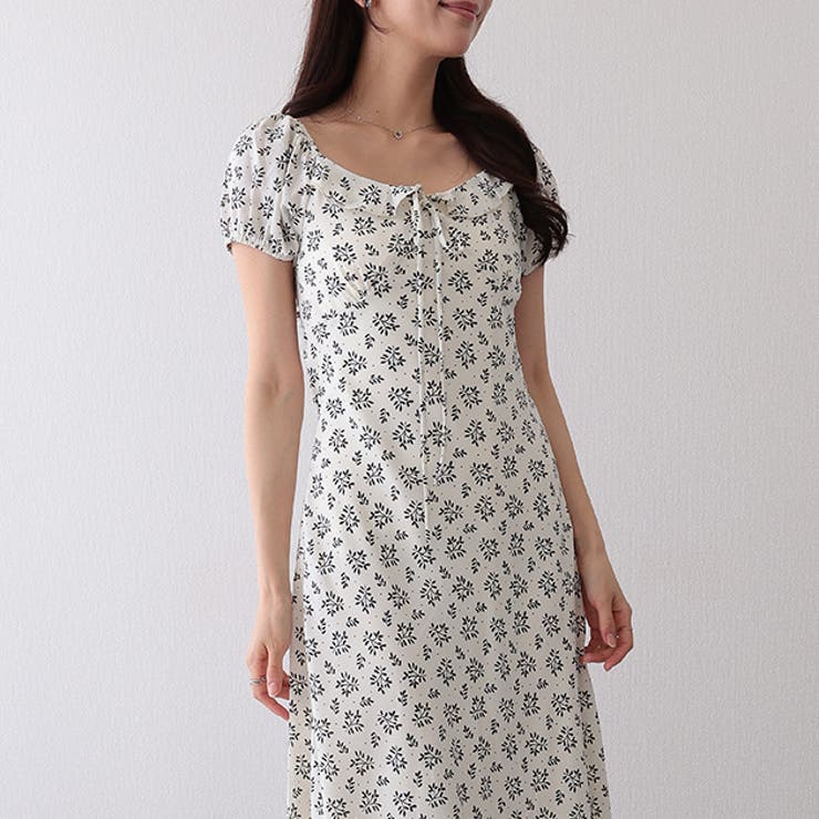【10％OFFクーポン！6/11(木)1:59まで】レースレディース 花柄 Vネック パフスリーブ ロング ワンピース 半袖 夏 サマー レディース 女性 フラワー プリント柄 ロマンティック フェミニン 上品 かわいい キュート スイート 大人っぽい