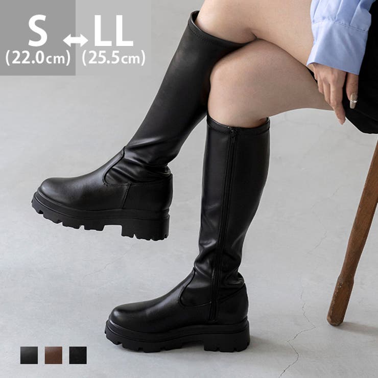 welleg ロングブーツ 膝下 レディース ヒール5センチ 厚底 ストレッチ やわらかい 痛くない 歩きやすい ラウンドトゥ プラットフォーム あったか 防寒 おしゃれ ブラック ブラウン スエード シューズ・靴