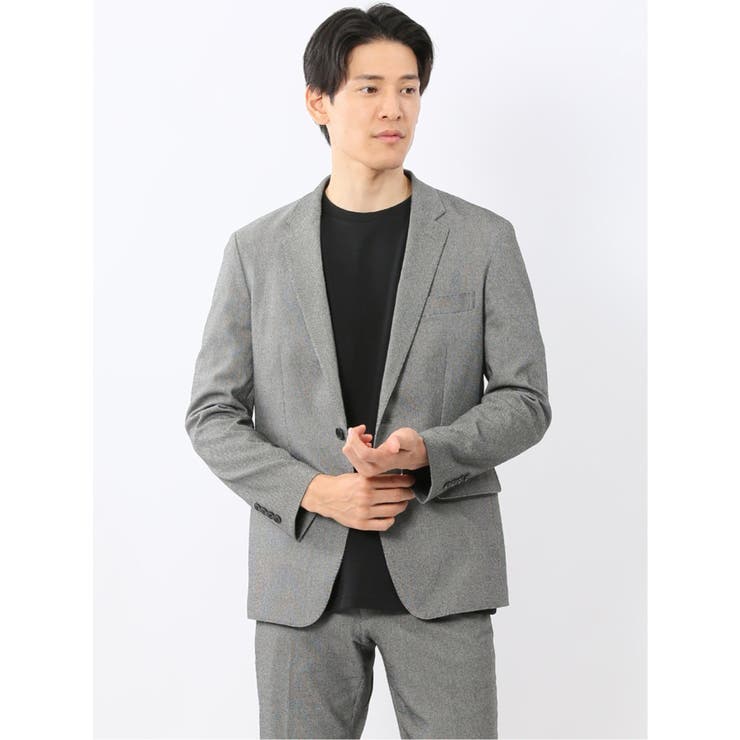 【10%OFFクーポン!11/27(木)1:59まで】TAKA-Q MEN クロスストレッチ スリムフィット 2ボタンジャケット バーズアイグレー(セットアップ...