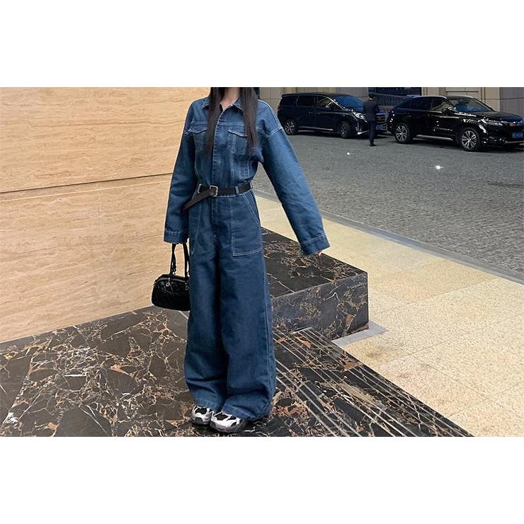 Ulysses ベルト付きデニム長袖サロペット パンツ・ズボン