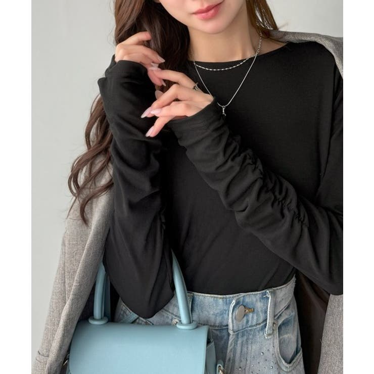 【10％OFFクーポン！11/27(木)1:59まで】Classical Elf 手元にニュアンスをプラス。袖シャーリングボートネックプルオーバー （長袖） トップス