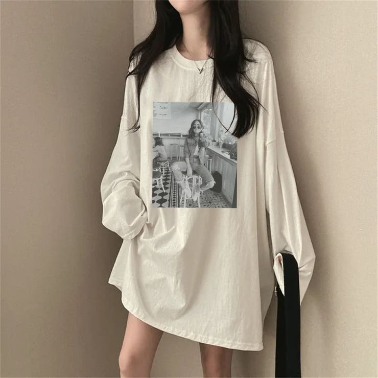 【10％OFFクーポン！11/27(木)1:59まで】LETee ボックスプリント ルーズフィットトップス/転写プリント トップス