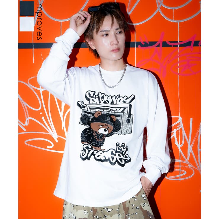 improves 長袖Tシャツ メンズ SIDEWAY STANCE サイドウェイスタンス オーディオ ベア プリント アメカジ カジュアル Y2K ストリート 90s Z世代 アニマル 韓国 トップス