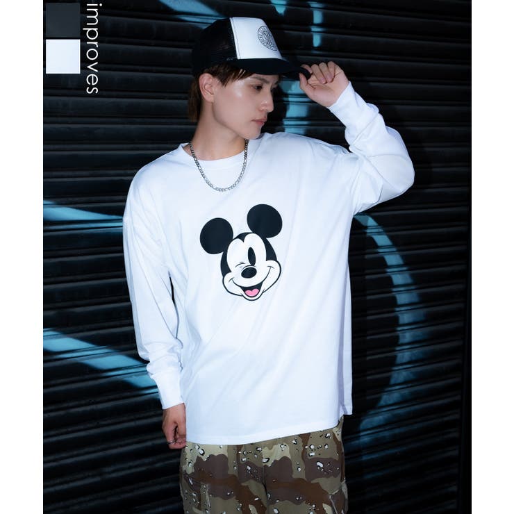 【10％OFFクーポン！11/27(木)1:59まで】improves Tシャツ メンズ レディース ミッキーマウス グッズ キャラT キャラクター トップス 綿100％ ロング スリーブ カジュアル ストリート スケーター 古着MIX トップス