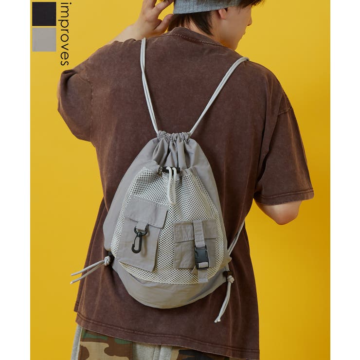 improves リュック メンズ 軽量 ミニ バッグ ナップサック 鞄 通勤 旅行 ユーティリティ メッシュ ポケット きれいめ カジュアル 古着MIX 韓国 Y2K バッグ・鞄