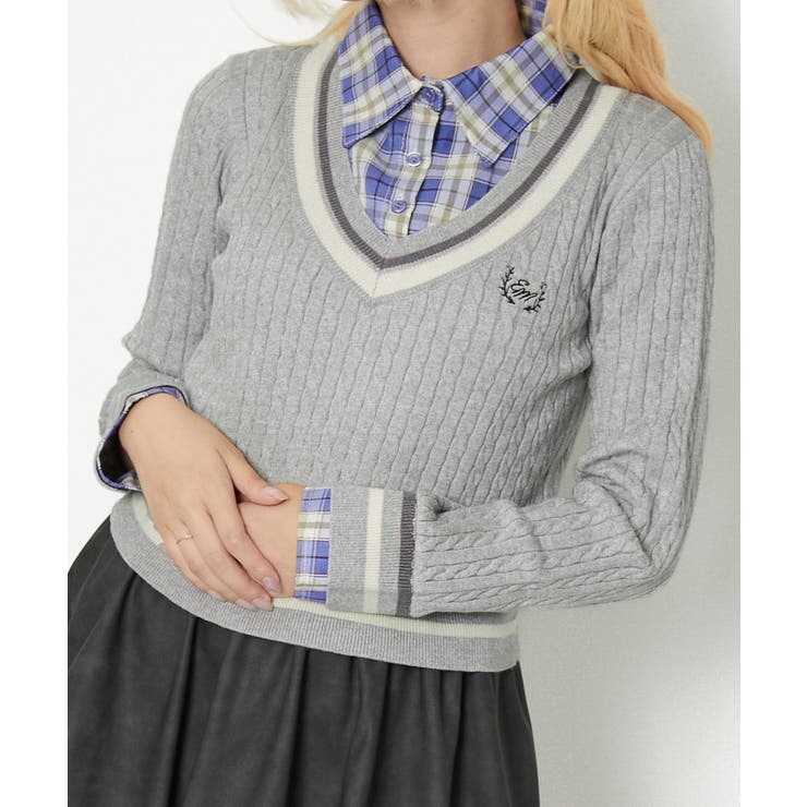 GORGE 《ドッキング×フェイクレイヤード》レディース 細ケーブル ニット セーター 春秋冬 トップス