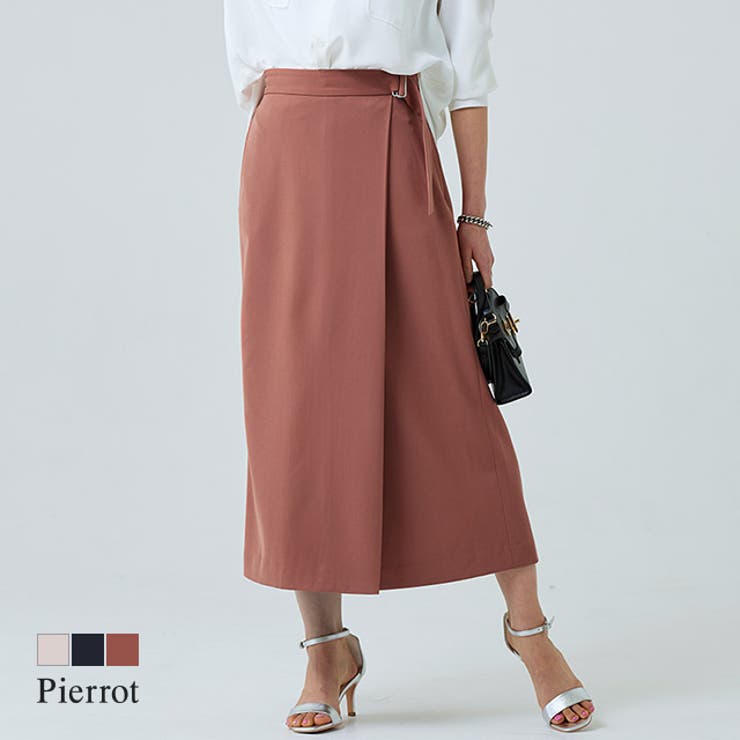 【10％OFFクーポン！1/16(金)1:59まで】Pierrot 【RASW】サイドベルトラップスカート スカート サイドベルト 秋 スカート