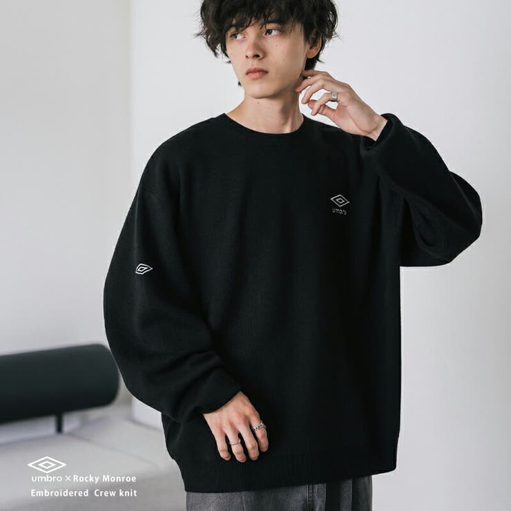 Rocky Monroe UMBRO 長袖ニット ロゴ刺繍 アンブロ 別注 コラボ セーター メンズ レディース ライトゲージ オーバーサイズ ビッグシルエット...