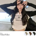 ShopNikoNiko 秋新作 スリットネック ラグラン ショート丈ロングTシャツ ma アーバンファッション パンクファッション 春 秋 冬 ロンT 長袖 クロップド丈 ミニ丈 コンパクト レディース 韓国 Y2Kファッション 韓国ストリート 流行り