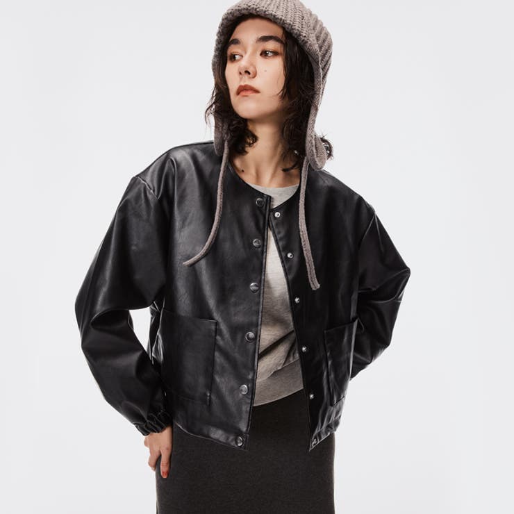 【20％OFFクーポン！11/20(木)限定！】coca フェイクレザーノーカラージャケット アウター(コート・ジャケットなど)のサムネイル