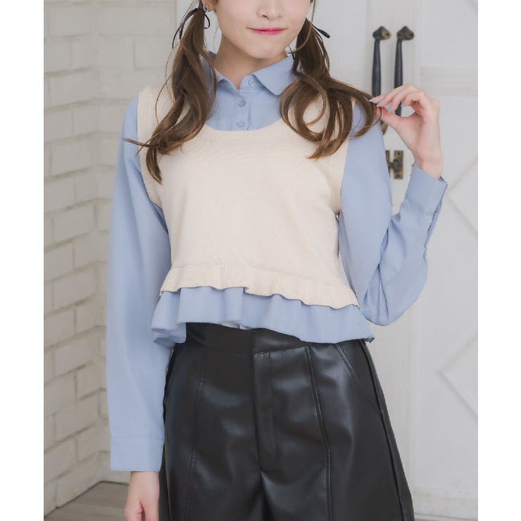 【10％OFFクーポン！1/16(金)1:59まで】RETRO GIRL 裾フリルドッキングSH トップス