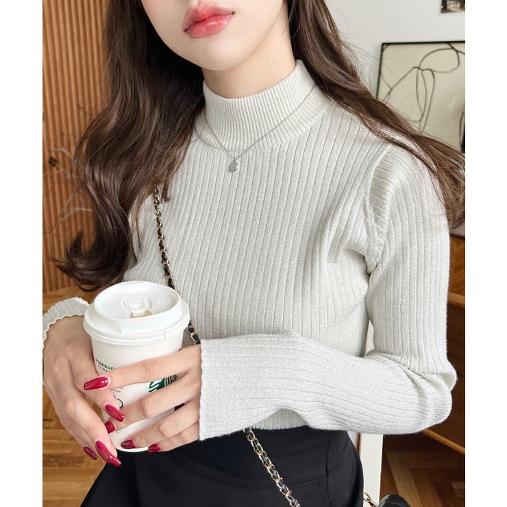 moment+ ボトルネックラメニットプルオーバ 12G トップス