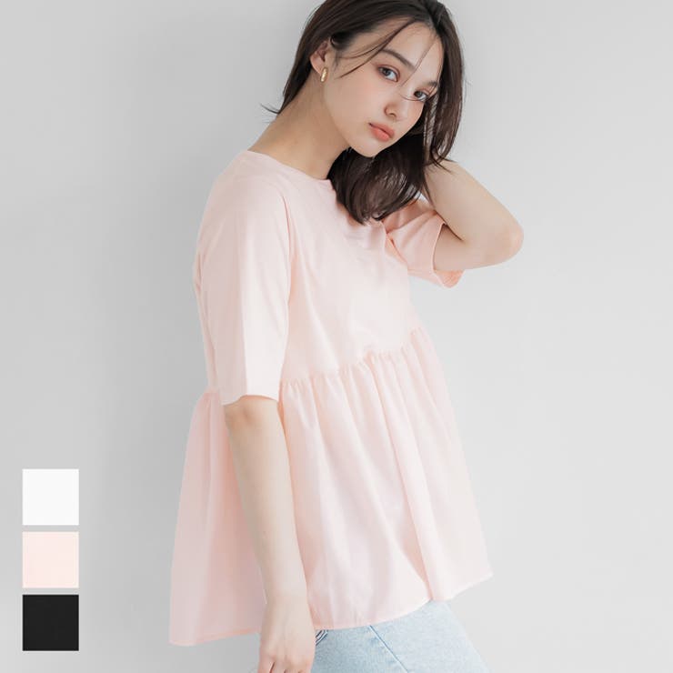 【20％OFFクーポン！9/23(火)限定！】coca 【新色追加！】クルーネックドッキングカットソー トップスのサムネイル