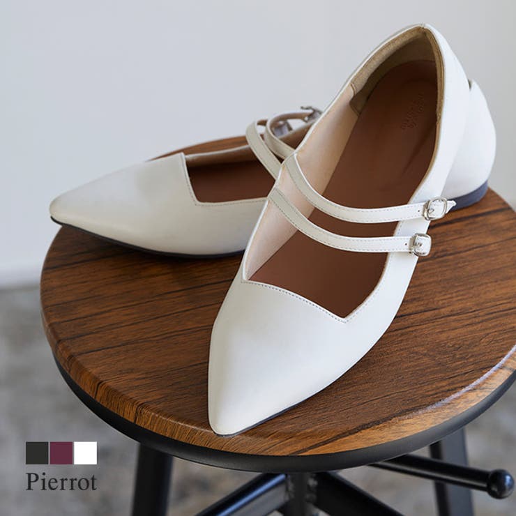 Pierrot ダブルストラップフラットシューズ ☆ シューズ フラットシューズ ストラップ 靴 エ