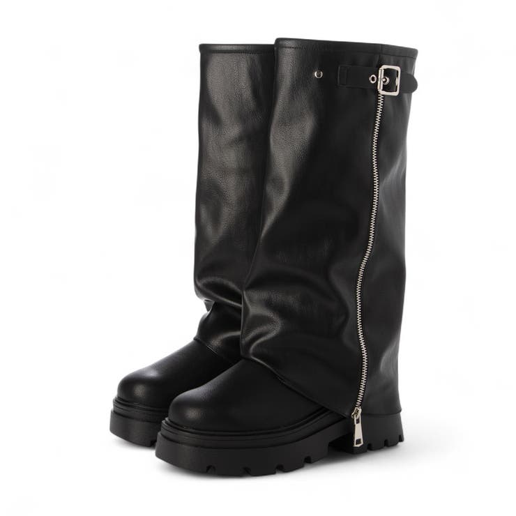 Mafmof Mafmof(マフモフ)6.5cm厚底トラックソールジップカバーロングブーツ シューズ・靴