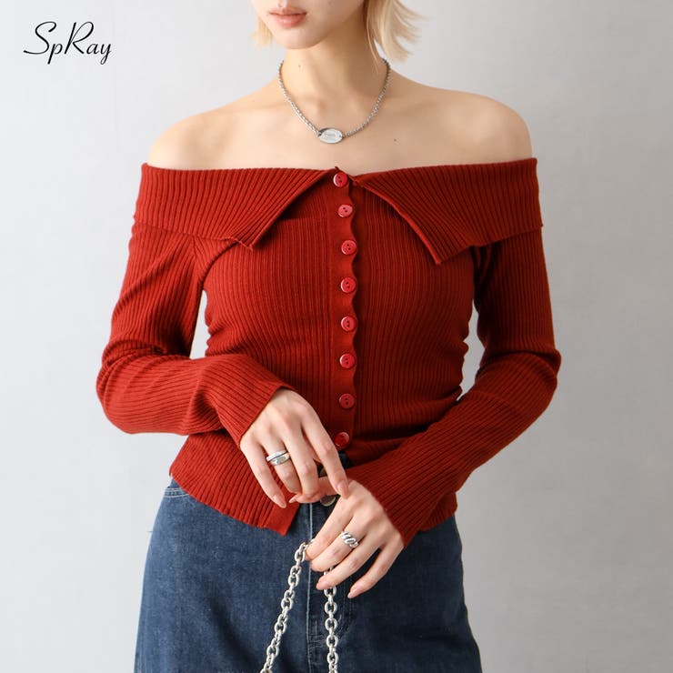 SpRay 襟付きオフショルニット トップス