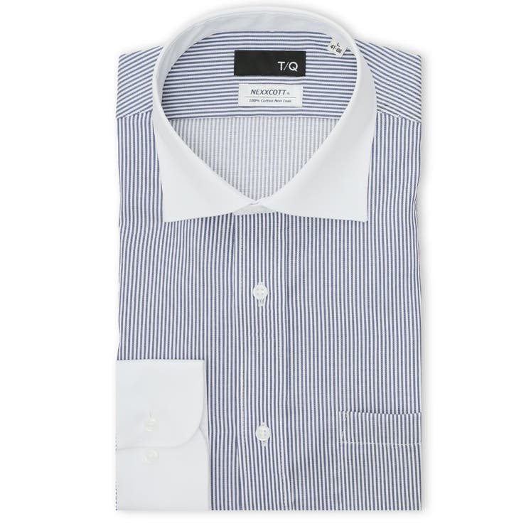 TAKA-Q MEN 綿100% ノンアイロン NEWスタンダードフィット ワイドカラー長袖シャツ スーツ