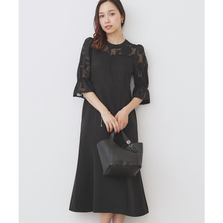 【10％OFFクーポン！6/11(木)1:59まで】index ドッキングマーメイドフレアワンピース【洗濯機OK/イージーアイロン/防シワ】 ワンピース・ドレス