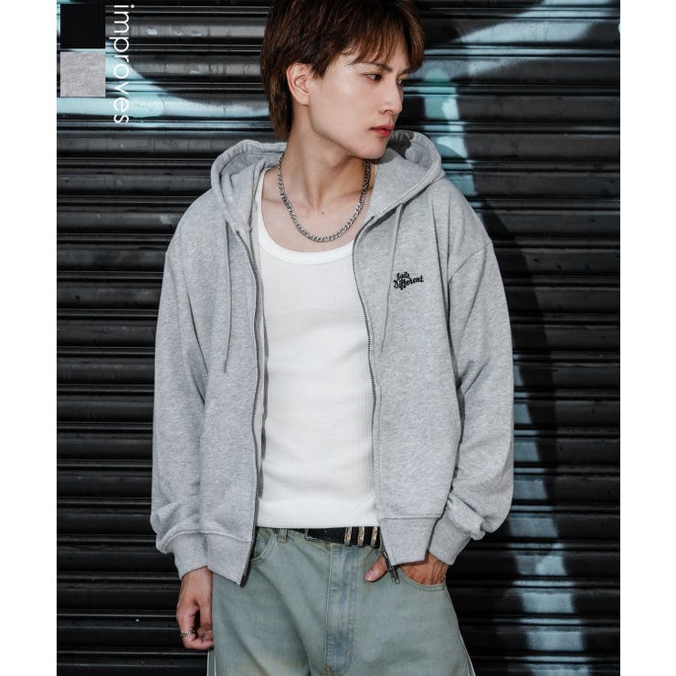 【20％OFFクーポン！1/15(木)限定！】improves パーカー メンズ ワンポイント 刺しゅう ショート丈 裏毛 スウェッ ト ジップパーカー 秋 冬 アメカジ カジュアル Y2K ストリート 90s ストリート 韓国 トップス