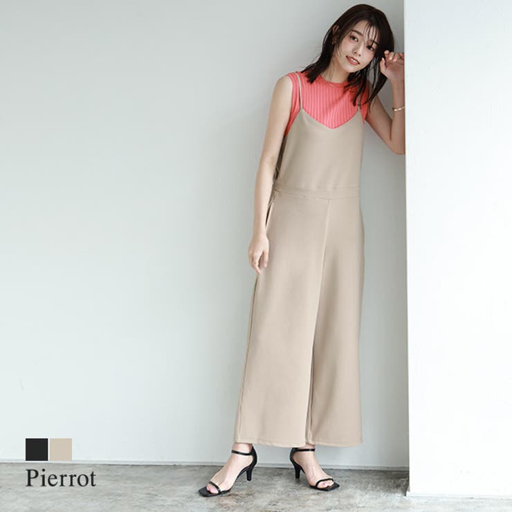 【20％OFFクーポン！11/20(木)限定！】Pierrot Vネックキャミオールインワン ☆ キャミワンピ ワンピース オールインワン サロペット カットソー カジュアル レディース Pierrot ピエロ パンツ・ズボン