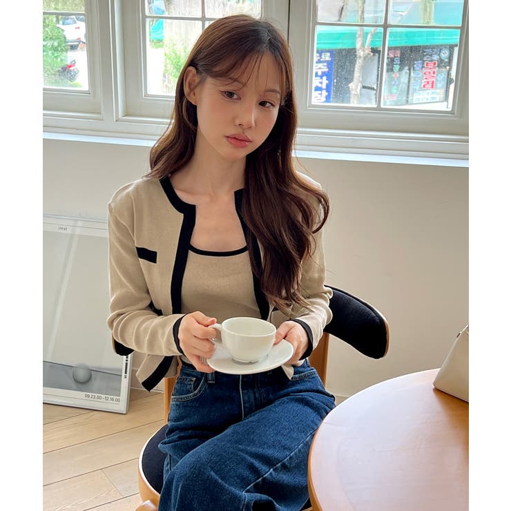 by muni:r 【着用動画あり・3色展開】配色クロップド ニットカーディガン セット（長袖Ver.）/2025 AW COLLECTION トップス