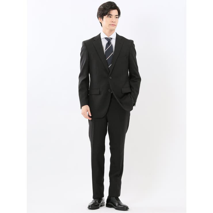 【10%OFFクーポン!11/27(木)1:59まで】TAKA-Q MEN ストレッチウォッシャブル スリムフィット 2ボタン2ピーススーツ チェック黒 スーツ