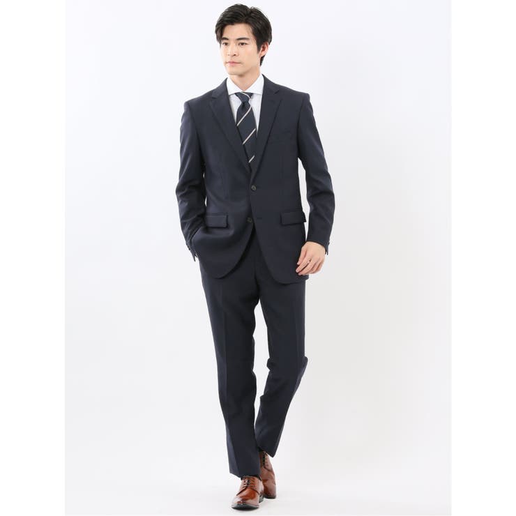 【10％OFFクーポン！12/11(木)1:59まで】TAKA-Q MEN ストレッチウォッシャブル スリムフィット 2ボタン2ピーススーツ チェック紺 スーツ