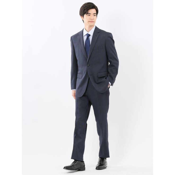 【10%OFFクーポン!11/27(木)1:59まで】TAKA-Q MEN ストレッチウォッシャブル レギュラーフィット 2ボタン2ピーススーツ 組織紺 スーツ