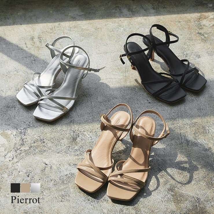 Pierrot クロスストラップサンダル ☆ サンダル ストラップ クロス シンプル 華奢 きれいめ カジュアル スムース素材 ピエロ シューズ・靴