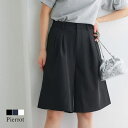Pierrot ハイウエストフレアハーフパンツ ☆ ハーフパンツ フレア ハイウエスト 上品 光沢感 タック スタイルアップ 高見え ピエロ パンツ・ズボン