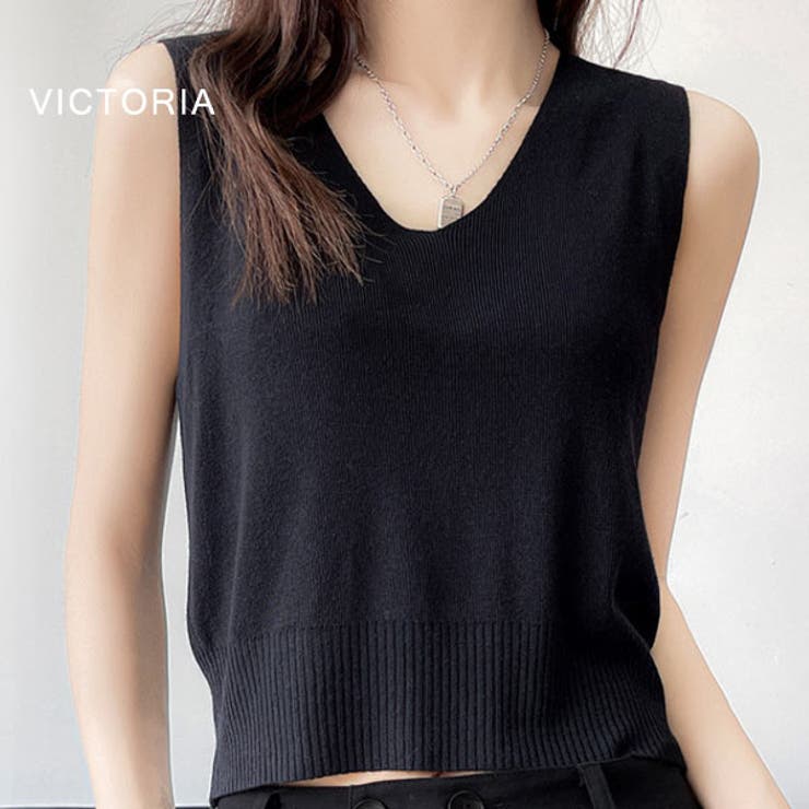 VICTORIA Vネック サマーニット ノースリーブ - デコルテ美人！ 細見え効果◎ タンクトップ 細見え 韓国ファッション レディース 黒 白 春 新作 夏 新作 22F80711 トップス shoplistselect-10325521 SHOPLIST サンプル画像3