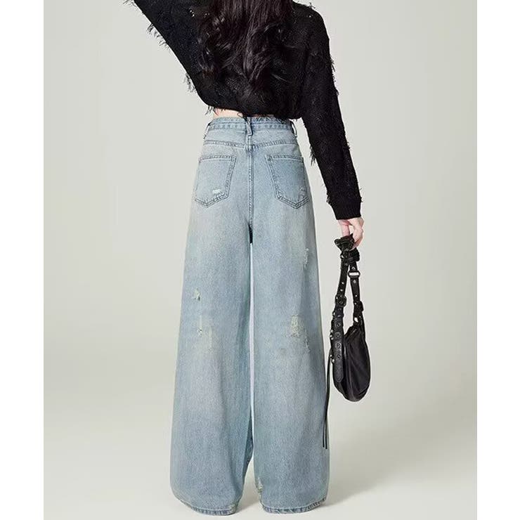 SUNSHINE CLOSET ダメージデニムパンツ ワイドレッグデニム パンツ・ズボン