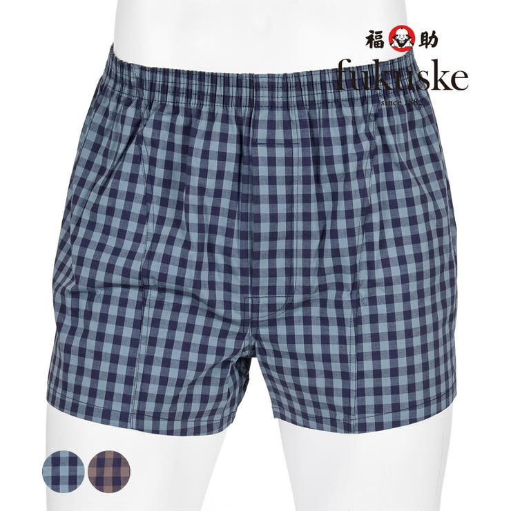 【10％OFFクーポン！11/27(木)1:59まで】福助オンラインストア fukuske(フクスケ) トランクス ギンガムチェック柄 前開き なめらかウエストゴム ストレッチ布生地 サイドスリット 3Dパターン (SY1-0008) インナー・下着