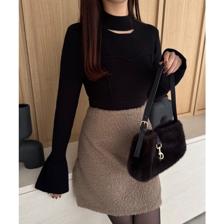 JUNOAH ベルスリーブビスチェ風ニット トップス