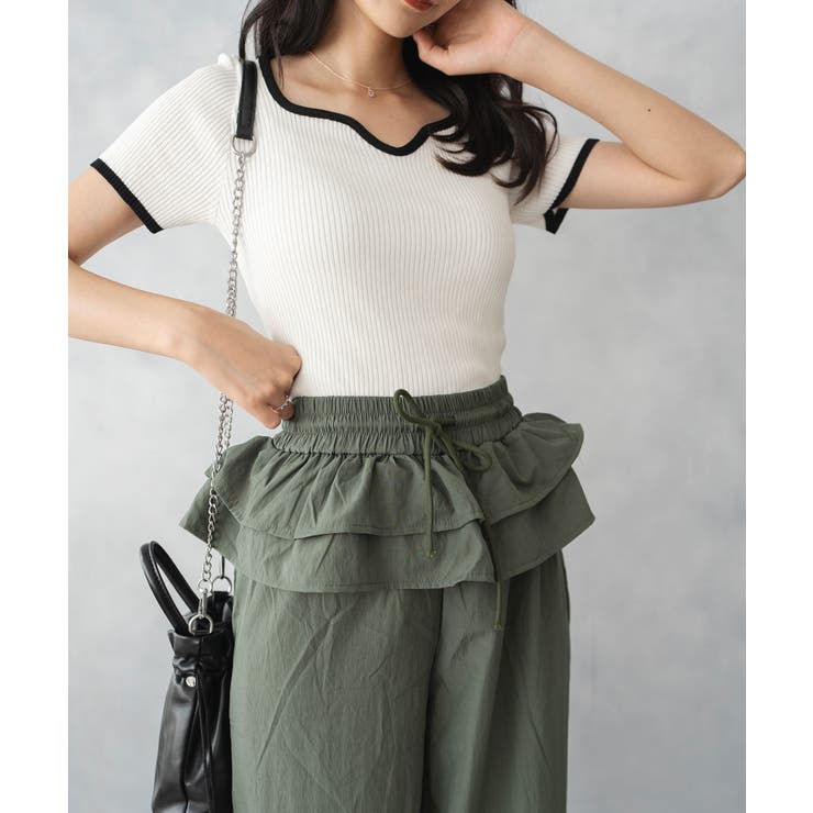 NinaetLina ウエスト フリル ワイドパンツ パンツ・ズボン