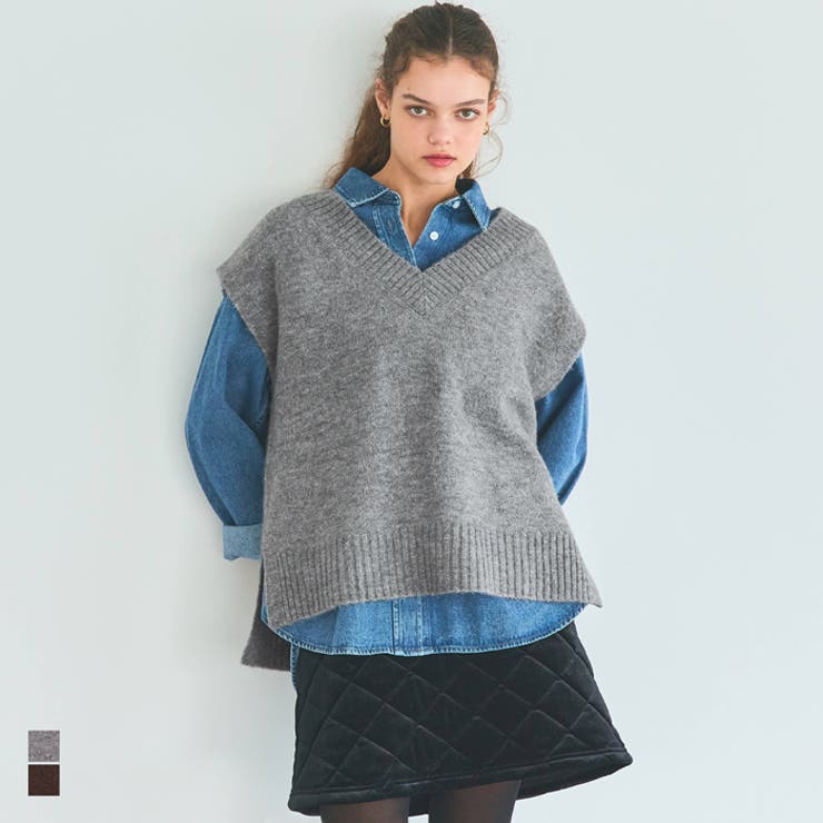 coca ヤク風Vネックニットベスト レディース トップスのサムネイル