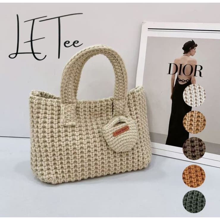 【10％OFFクーポン！3/26(木)1:59まで】LETee ニットハンドバッグ/ニット素材/マチあり/ちびポーチ付 バッグ・鞄