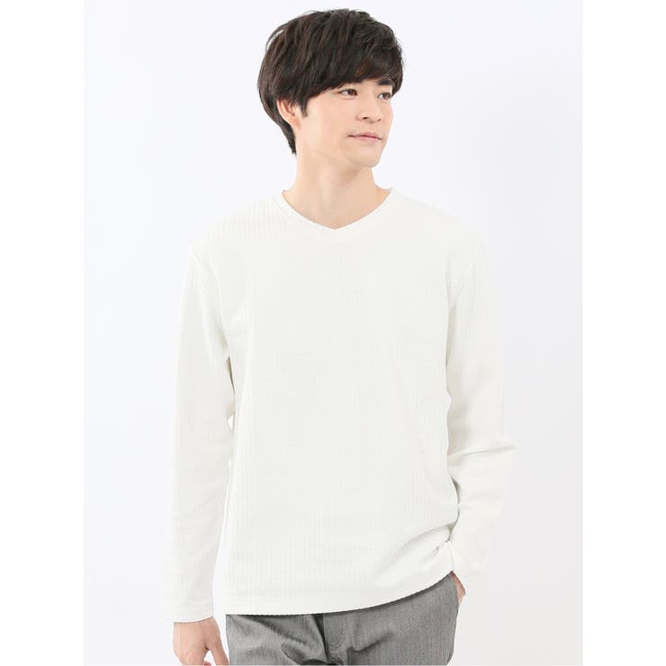 【ポイント2倍＆クーポン！3/11(水) 1:59まで】TAKA-Q MEN 千鳥ジャガード クルーネック長袖Tシャツ トップス