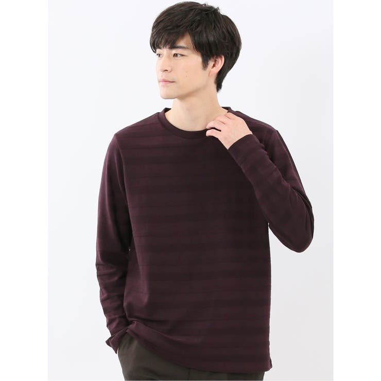 【10%OFFクーポン!11/27(木)1:59まで】TAKA-Q MEN リンクスボーダージャガード クルーネック長袖Tシャツ トップス