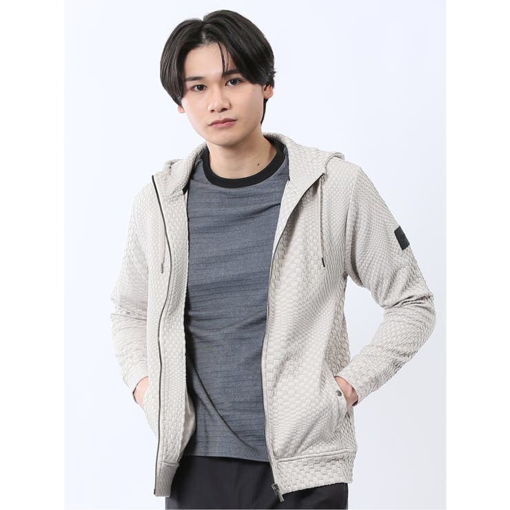 TAKA-Q MEN ランダムジャガード フルジップ 長袖パーカー トップス