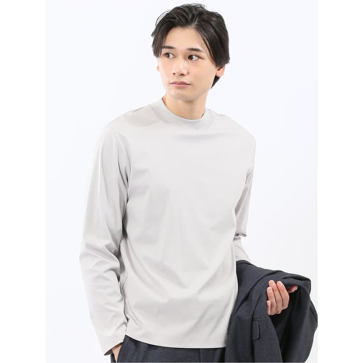 【10％OFFクーポン！11/27(木)1:59まで】TAKA-Q MEN 【DRESS T-SHIRT】シルケットスムス モックネック 長袖Tシャツ トップス