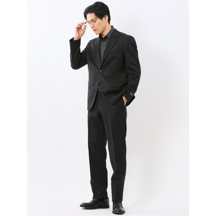【10%OFFクーポン!11/27(木)1:59まで】TAKA-Q MEN ウールナイロン レギュラーフィット 2ボタン2ピーススーツ 黒 スーツ