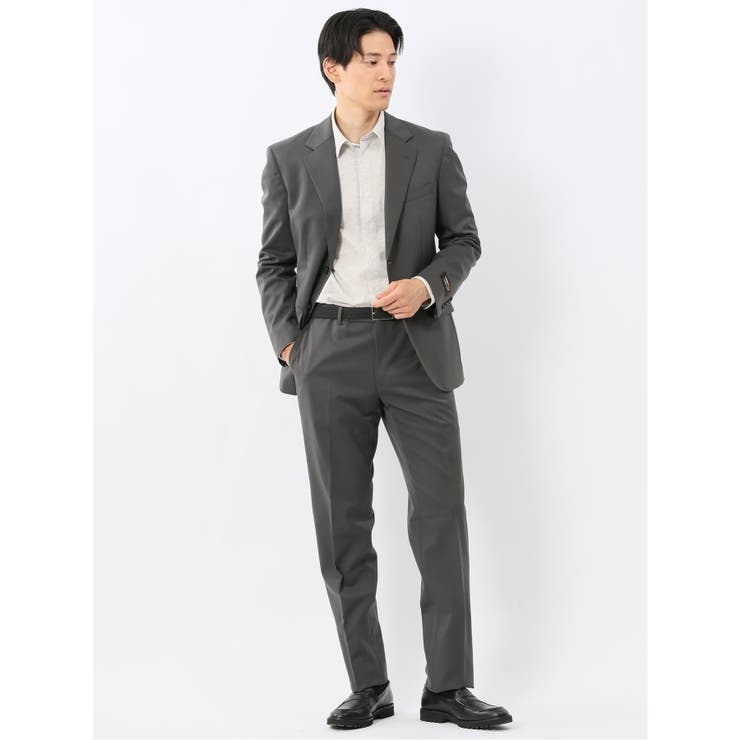 【10%OFFクーポン!11/27(木)1:59まで】TAKA-Q MEN ウールナイロン レギュラーフィット 2ボタン2ピーススーツ グレー スーツ