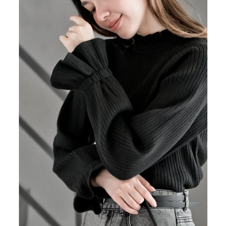 【10％OFFクーポン！11/27(木)1:59まで】rps キャンディ袖フリルネックリブニットプルオーバー トップス